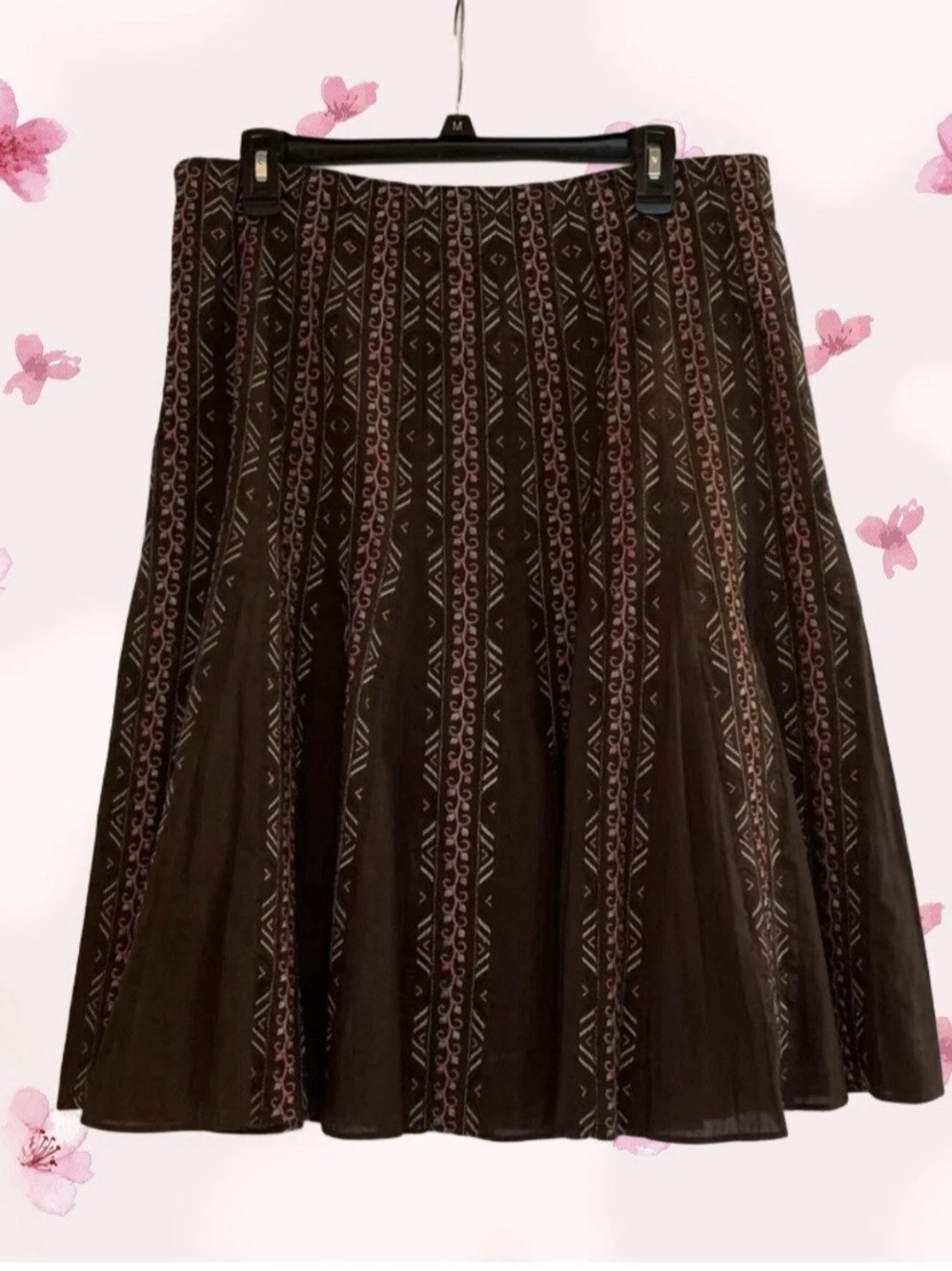 Silkland Peasant Skirt 100% Cotton Embroidered Lined Boho Flared Size 12